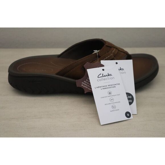 Clarks 261-76987 Men Sz 8M Brown Beeswax Leather Wesley Sun Slip-On Sandals SIB